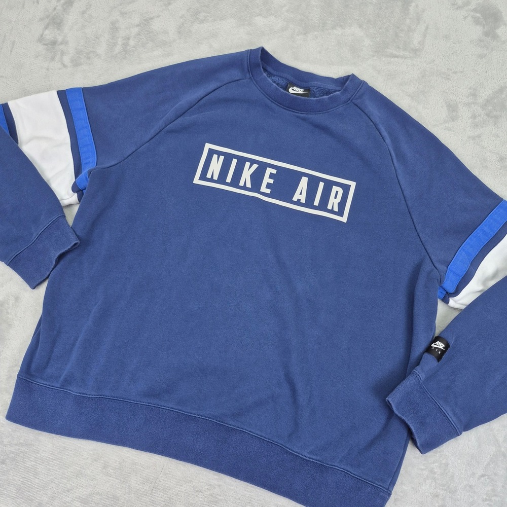 Nike Air Mens L Crewneck Sweatshirt Blue Colorblock Box Logo‎ BV5156-492 Retro